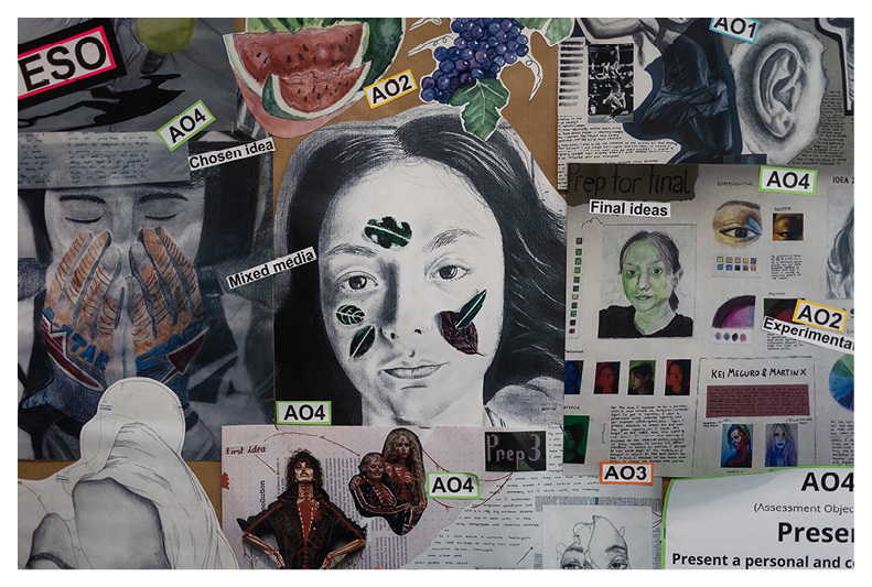 collage de dibujos artísticos de alumnos
